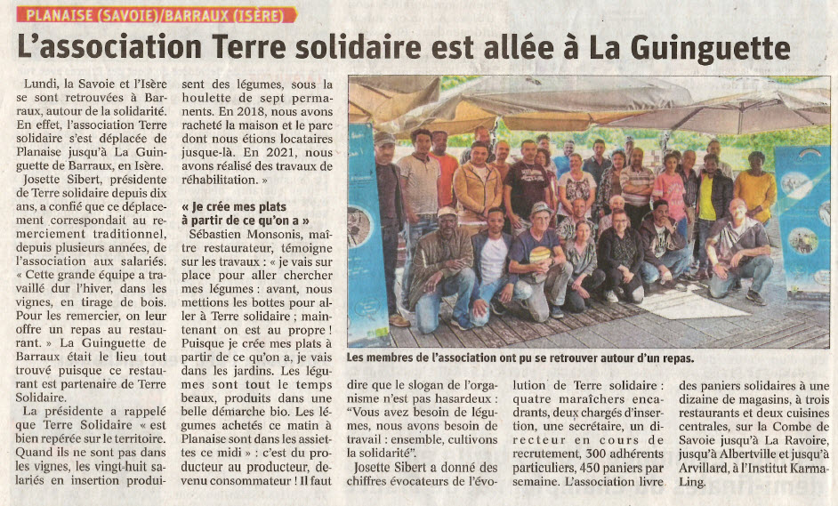 Article du Dauphiné Libéré Terre Solidaire à la Guinguette Terre